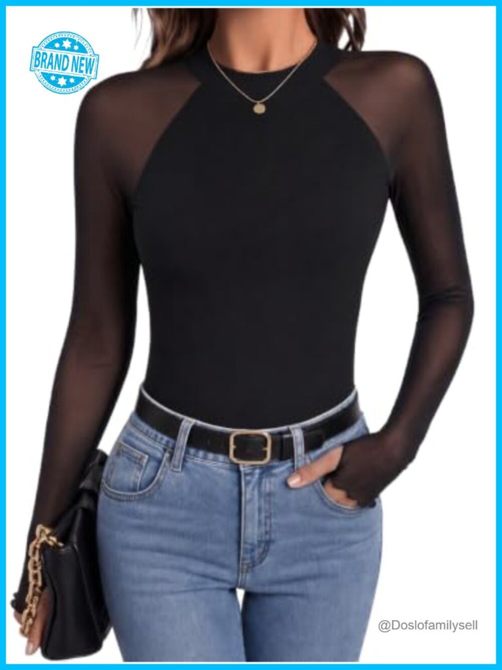 Zeagoo Mesh Top Mock Neck Long Sleeve Fitted Blouse